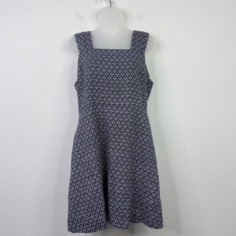 GAP Dress Womens Size 16 Navy Geometric Linen Blend Boho Coastal Quiet Luxury